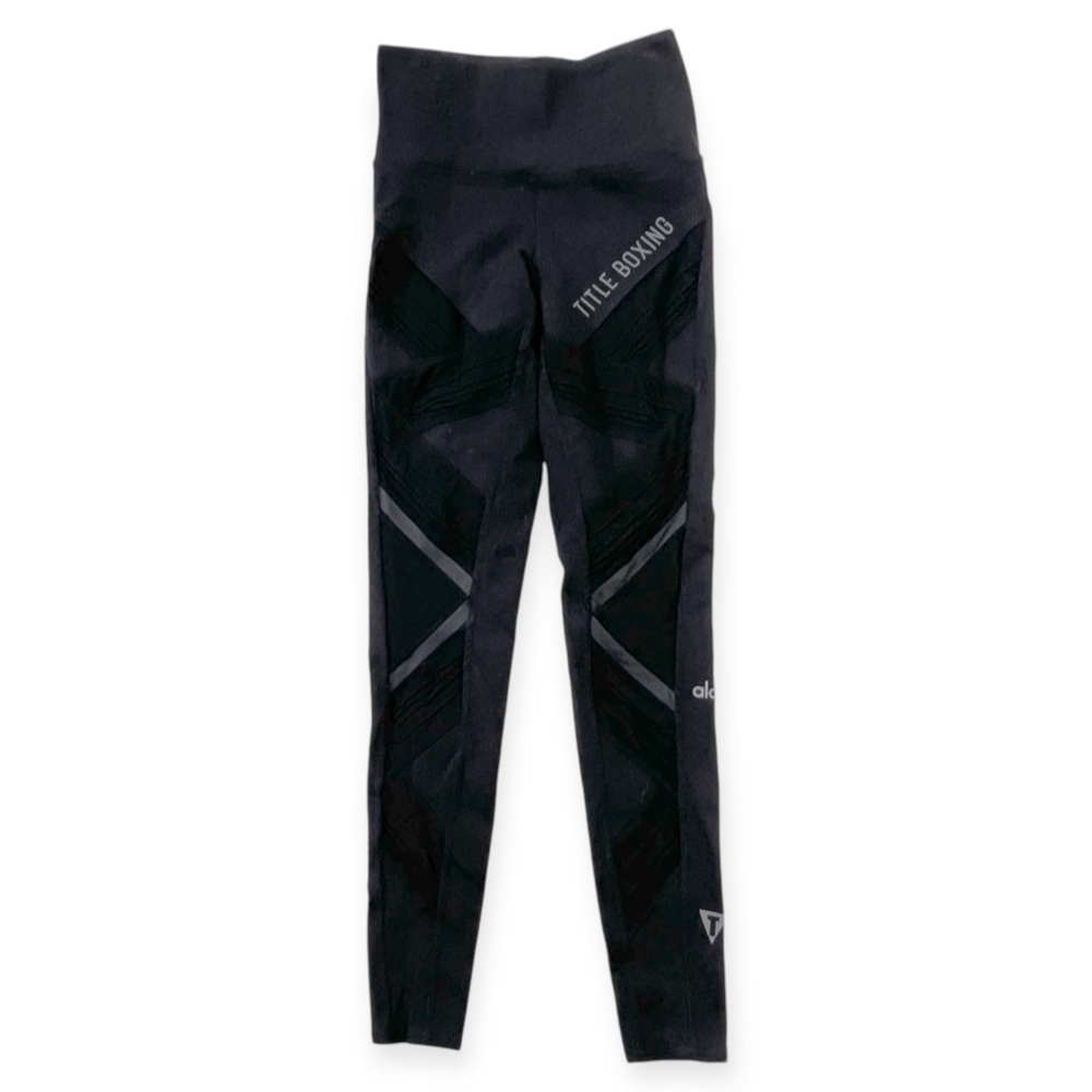 Alo Yoga Mesh Legging Small Black High Waist Panels Ankle Title Boxing